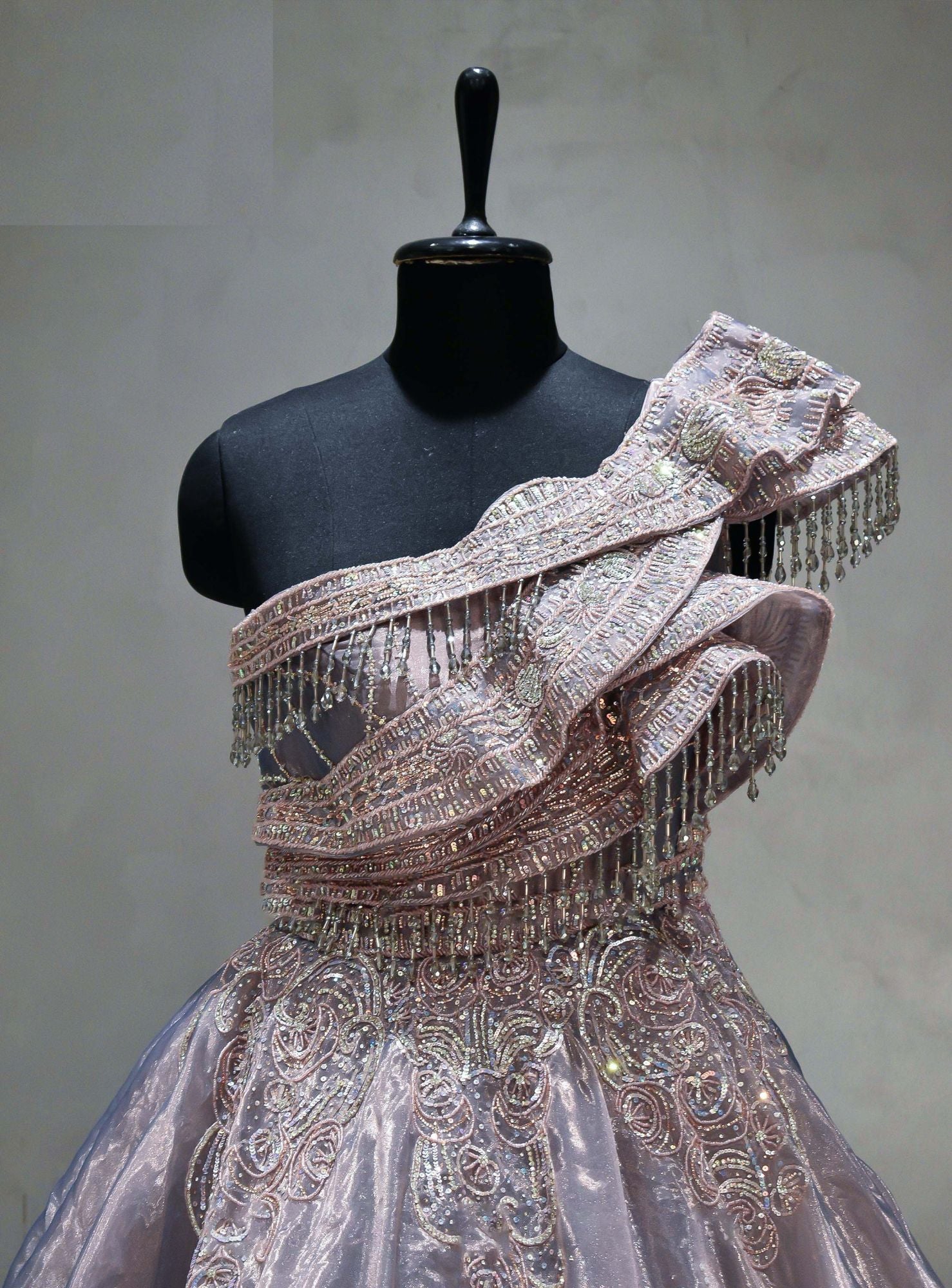 Buy Sky Blue Sequins Tissue Designer Gown - Koskii